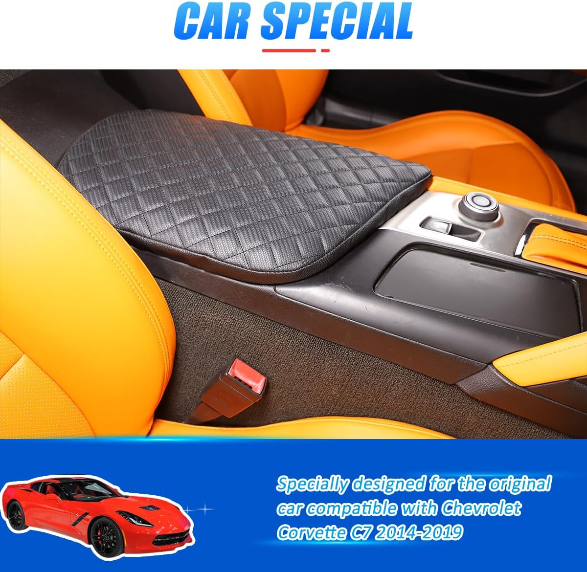 Car Armrest Cover for Chevrolet Corvette C7 2014-2019, Black, PU Leather/Cloth