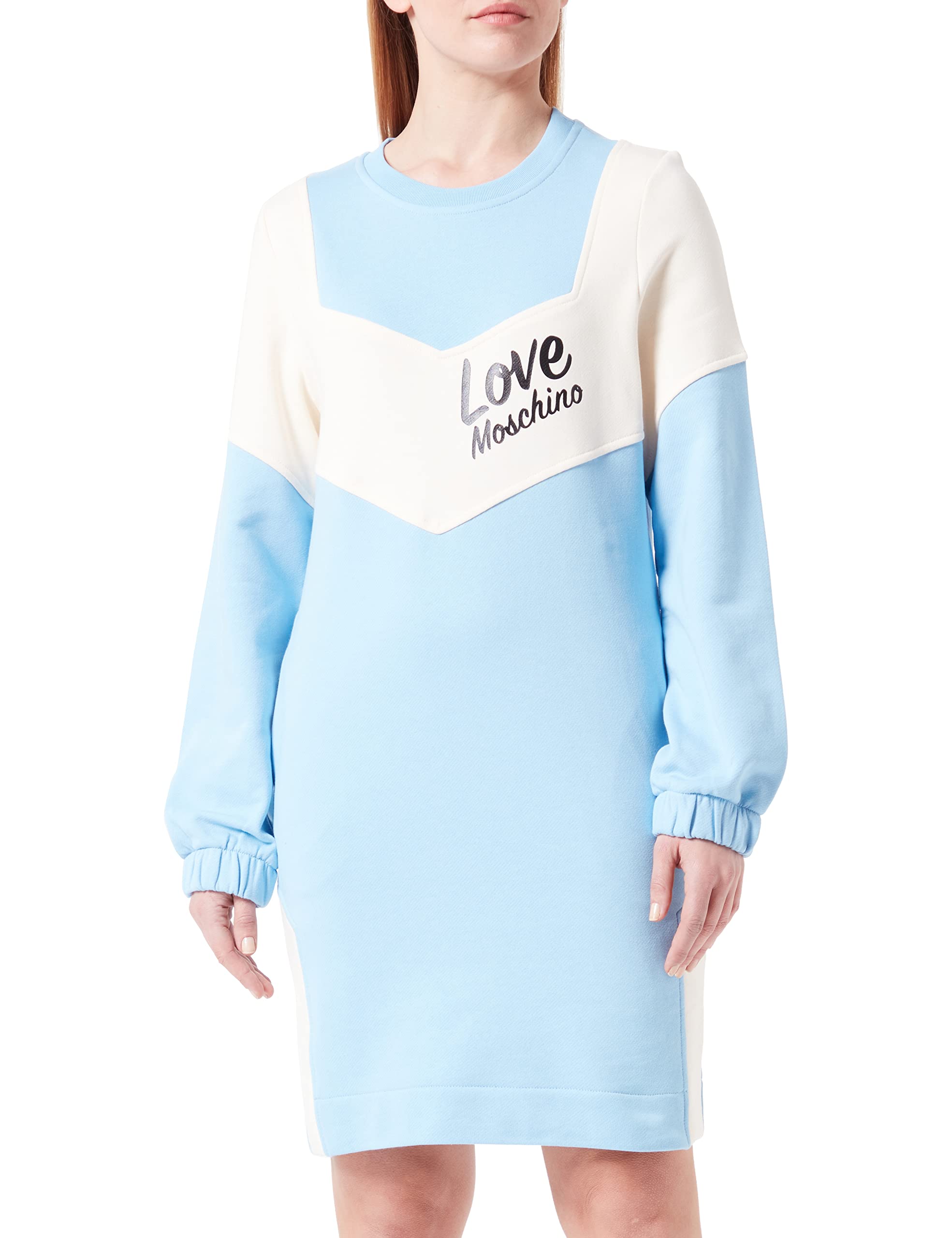 Loose fit Long-Sleeved Dress in 100% Cotton Fleece, with Contrast Color Inserts on Front, Back and Sleeves and Italic Logo Print on Front.