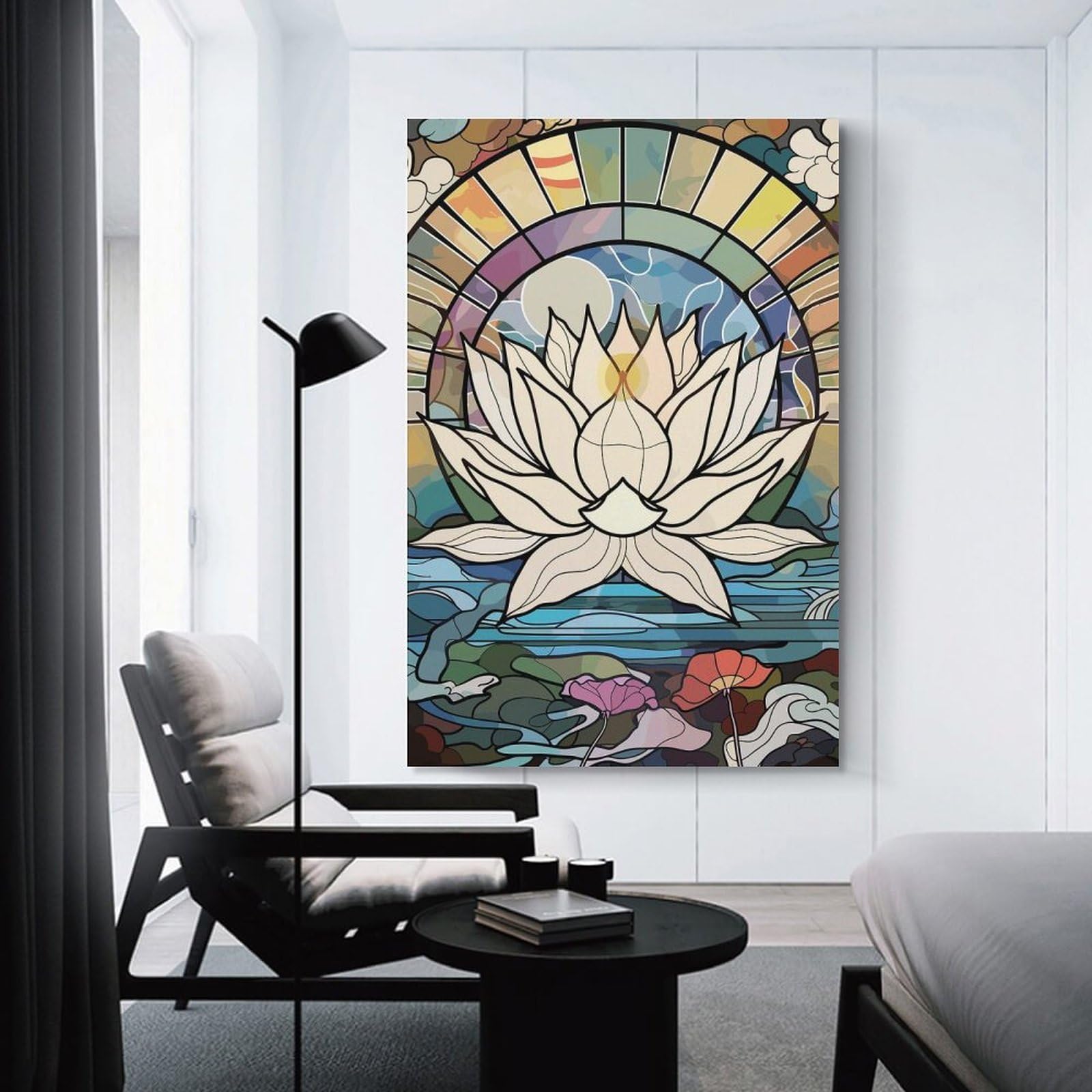 Junmoney Stained Glass Lotus Flower Hanging Wall Art 20x30inch(50x75cm), for New Homes, Bedrooms Or Workspaces, Thoughtful Wall Decor for Art Lovers