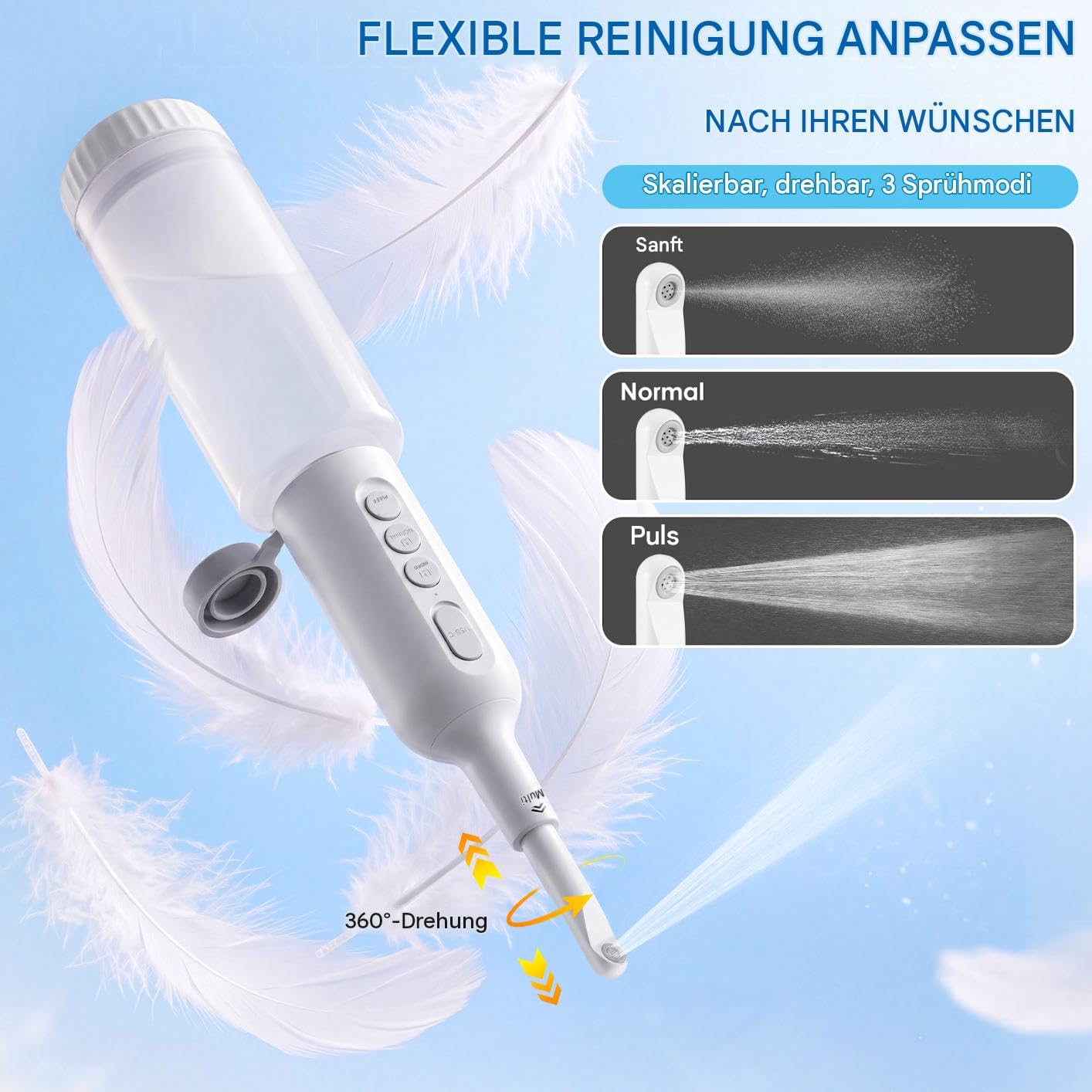 Po Shower Elektrisches Po Dusche Elektrisch Portable Bidet mit Einziehbarer Düse, Wiederaufladbar Reise 350ML IPX7 wasserdicht, 3 Druckstufen – ideal für Outdoor, Camping & persönliche Hygiene