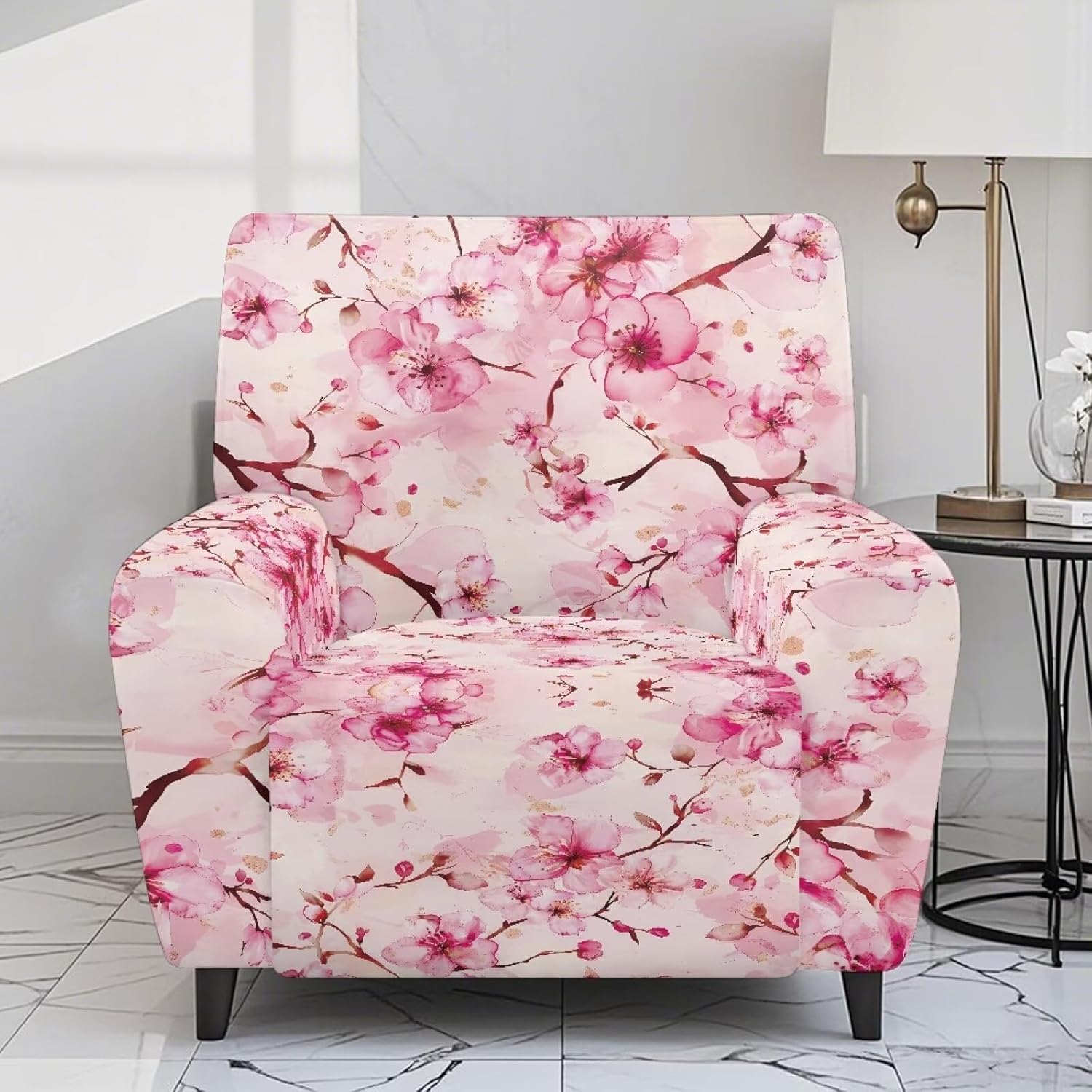 Cherry Blossom Pink Recliner Chair Cover 4 Pieces Recliner Slipcovers Stay in Place Stretch Nonslip Slipcover Furniture Protector