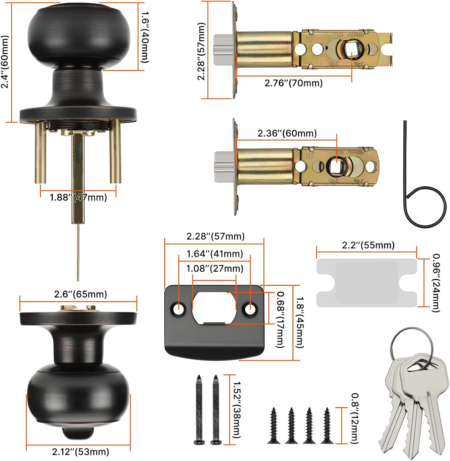 Haidms 5 Packs Oil Rubbed Bronze Door Knob with Lock and Key, Keyed Alike, Exterior Door Knobs