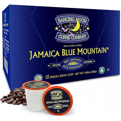 Dancing Moon Coffee Pods - 100% Jamaica Blue Mountain Medium Roast - K-Cup Compatible Keurig Coffee Pods - Small-Batch Crafted, Supports Military Charity -12 cups