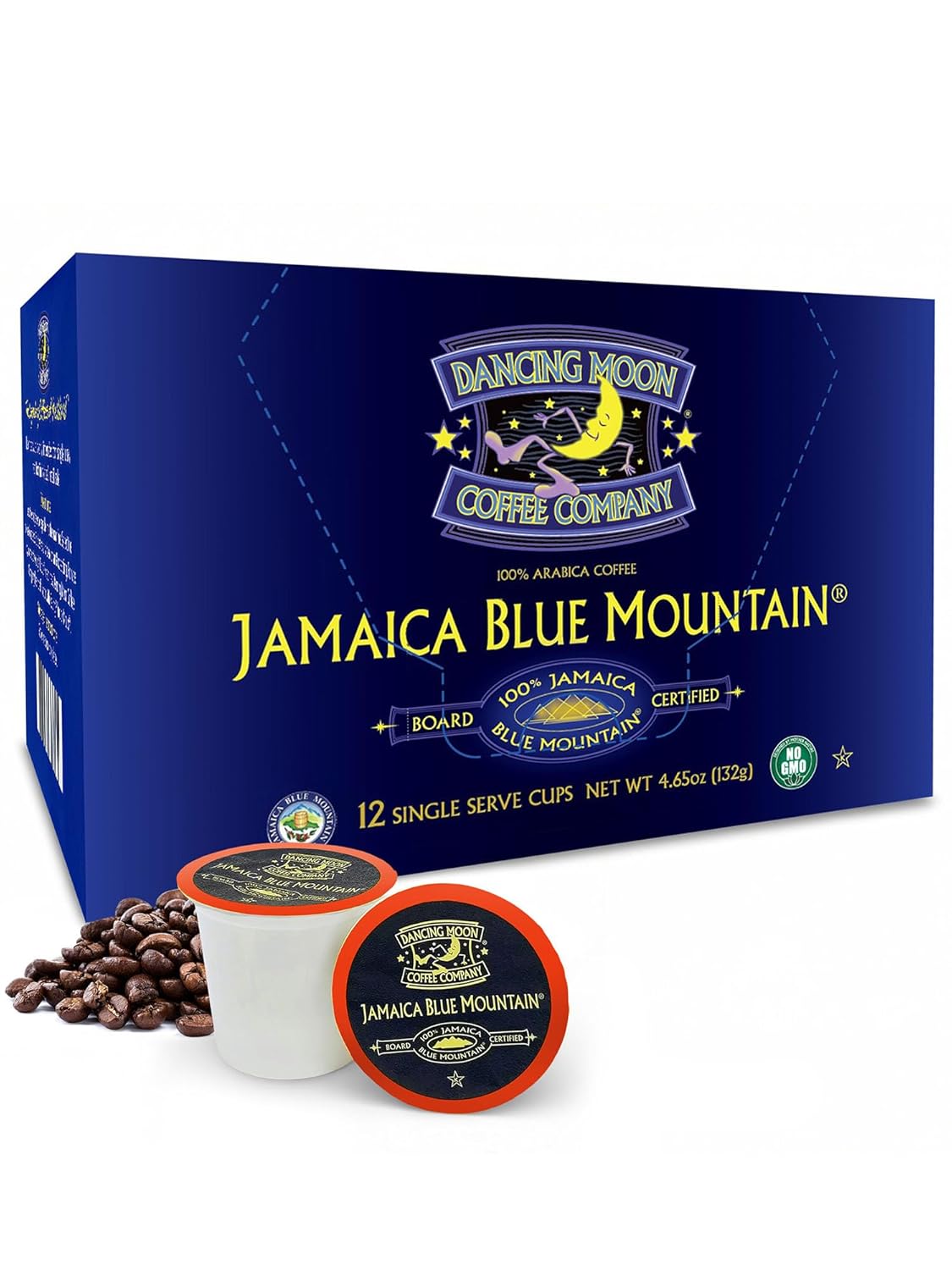 Dancing Moon Coffee Pods - 100% Jamaica Blue Mountain Medium Roast - K-Cup Compatible Keurig Coffee Pods - Small-Batch Crafted, Supports Military Charity - 12 Cups