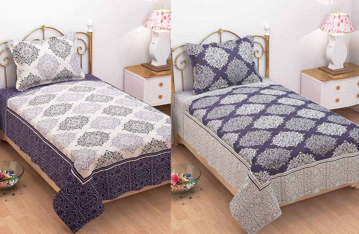 DECOMIZER 500 TC Weaved Thick Cotton Reversible Bedsheet/Bedcover for Single Bed with 1 Pillow Cover (Sunshine Wine/Purple, Single Bed-60"x100")