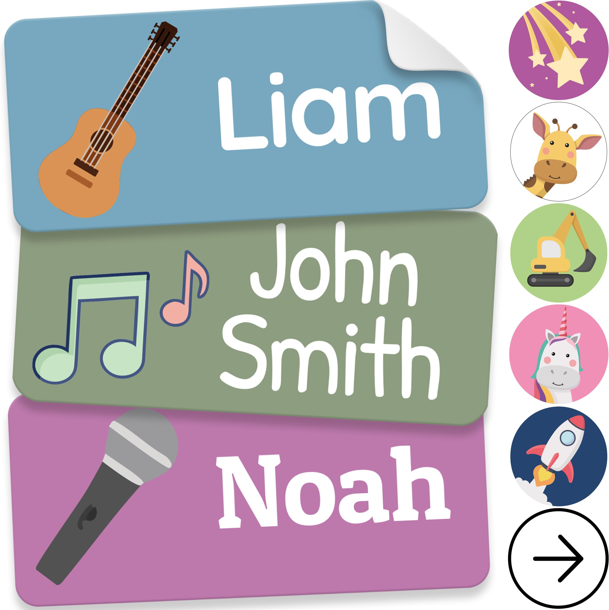Personalized Name Labels for Kids (210 Labels) - Durable &amp; Waterproof Custom Name Stickers for Clothing Tags, School Supplies, Camp &amp; Daycare - Rhythm (1.2”x0.5”)