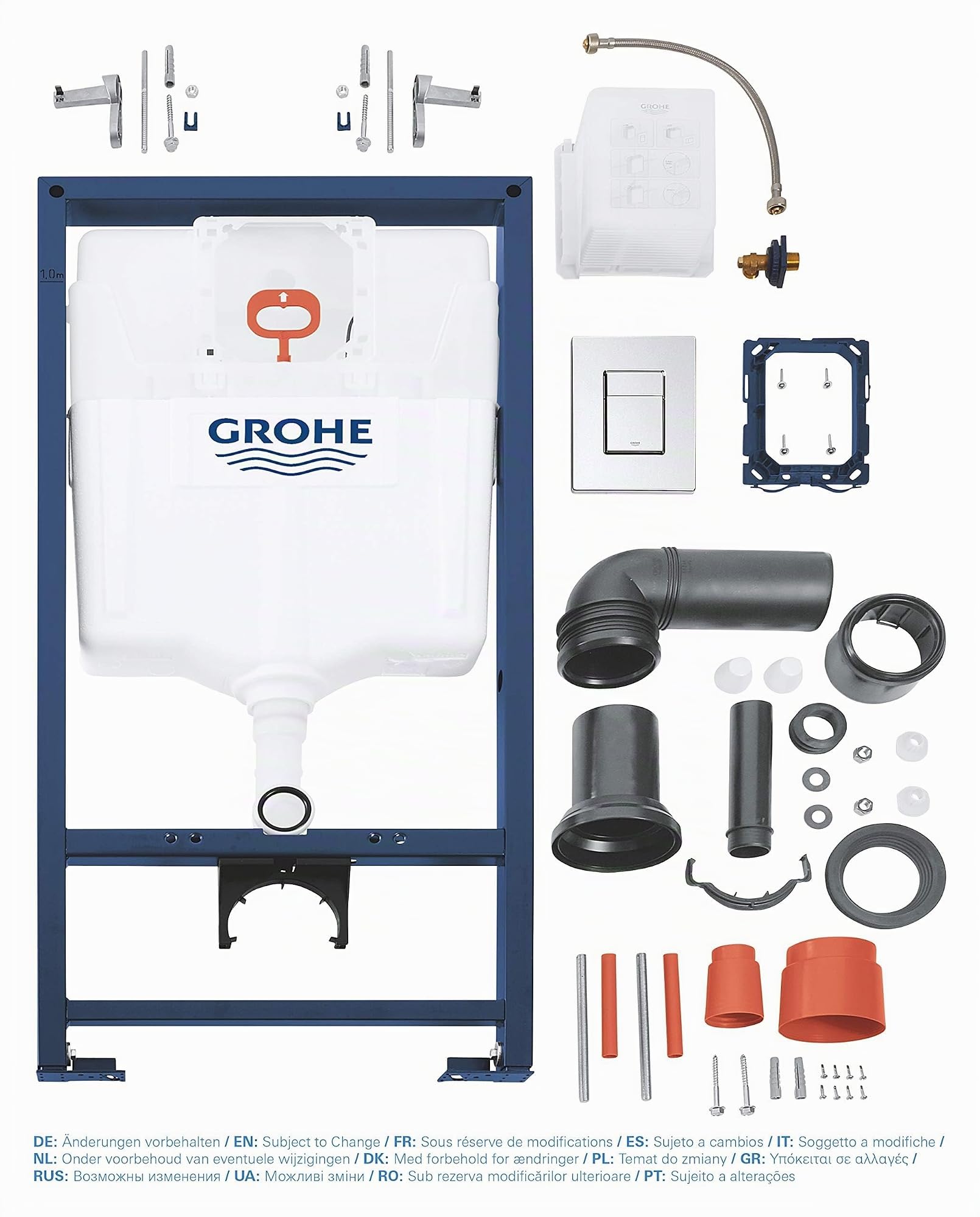 GROHE Rapid SL Pack 3 en 1 para WC suspendido, bastidor 1,13 m, Cisterna empotrada, Cromo, 38772001