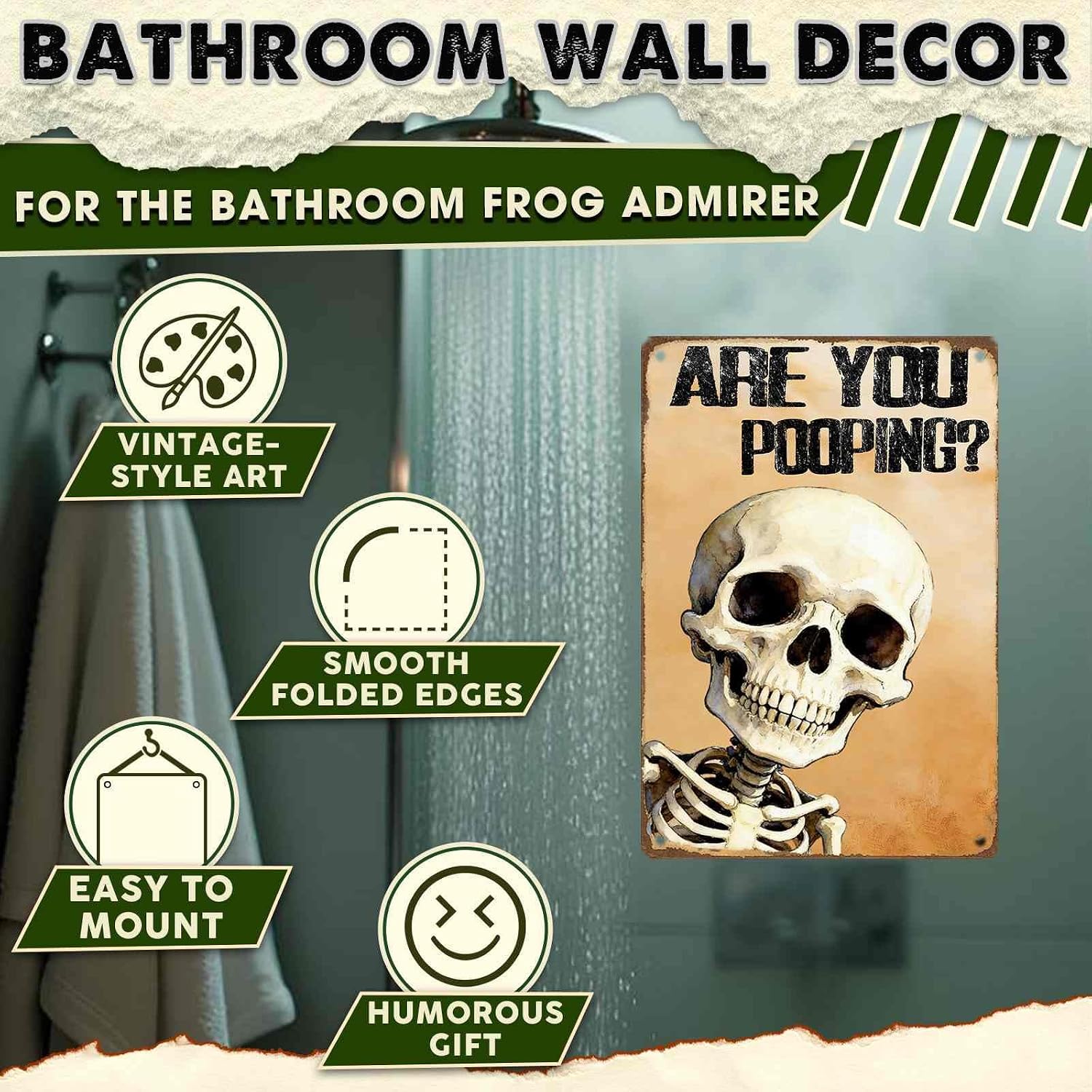 Metal Are You Pooping Sign Funny Skeleton Wall Decor for Home Bathroom Poster Restroom Toilet Washroom 8x12Inch image 3