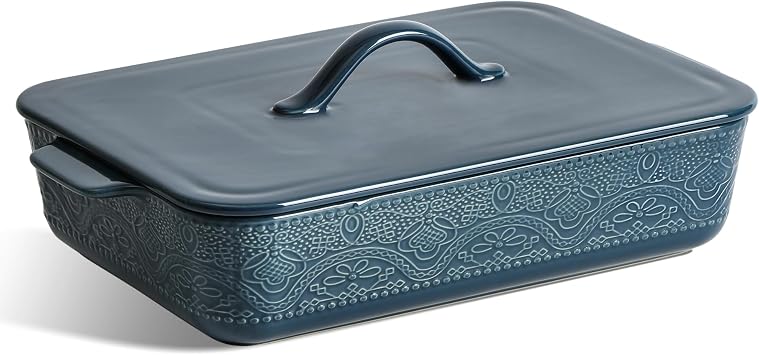 Casserole Dish with Lid, Ceramic 9x13 Casserole Dish for Oven, Rectangular Bakeware, Large Baking Dish with Handles for Holiday Cooking, Roasting, Baking, Oven & Microwave Safe Blue