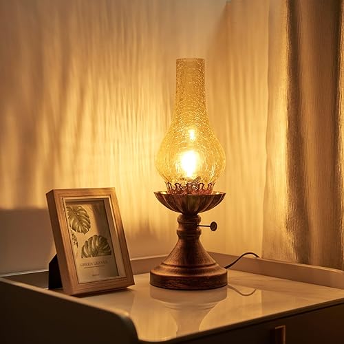 Miniatura 7 de Lámpara de mesa vintage, estilo rústico, antiguo, rústico, rústico, para escritorio, diseño de vidrio agrietado, estilo victoriano, occidental,