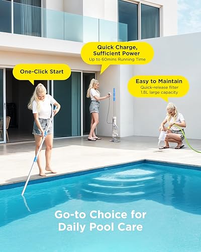 Miniatura 6 de InoKraft Aspiradora de Piscina para Piscina sobre el Suelo, Aspiradora de Piscina Manual Inalámbrica para Piscinas Enterradas, Limpiador de Piscina