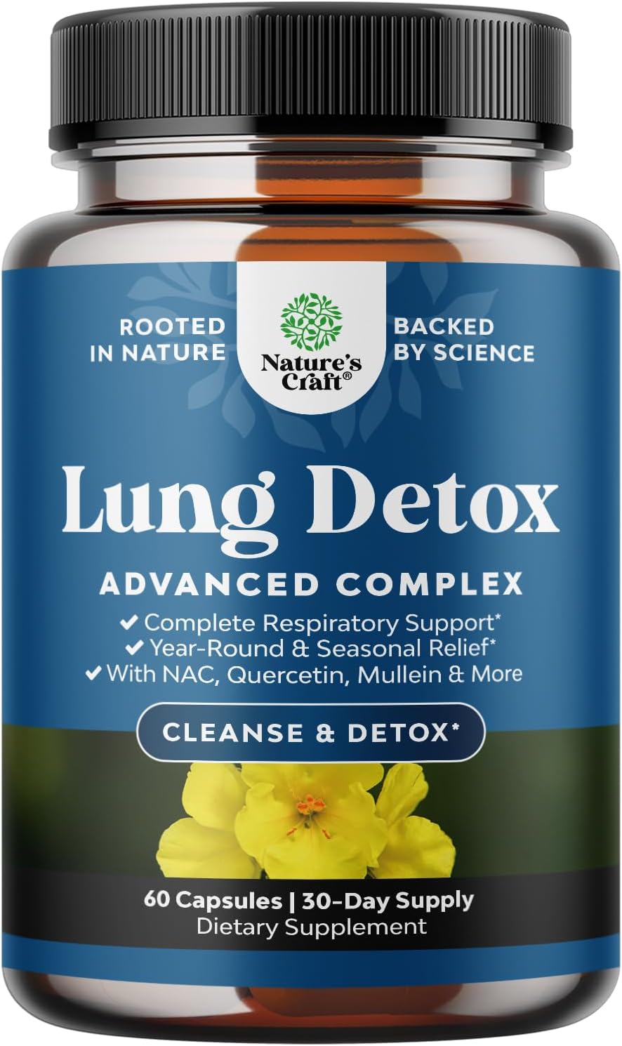 Lung Detox Mullein Leaf Capsules - Purifying Mullein Lung Cleanse Complex with NAC Quercetin & Cordyceps Extracts - Leaf Herb Respiratory Supplement for Sinus Immunity & Breathing Support 60ct
