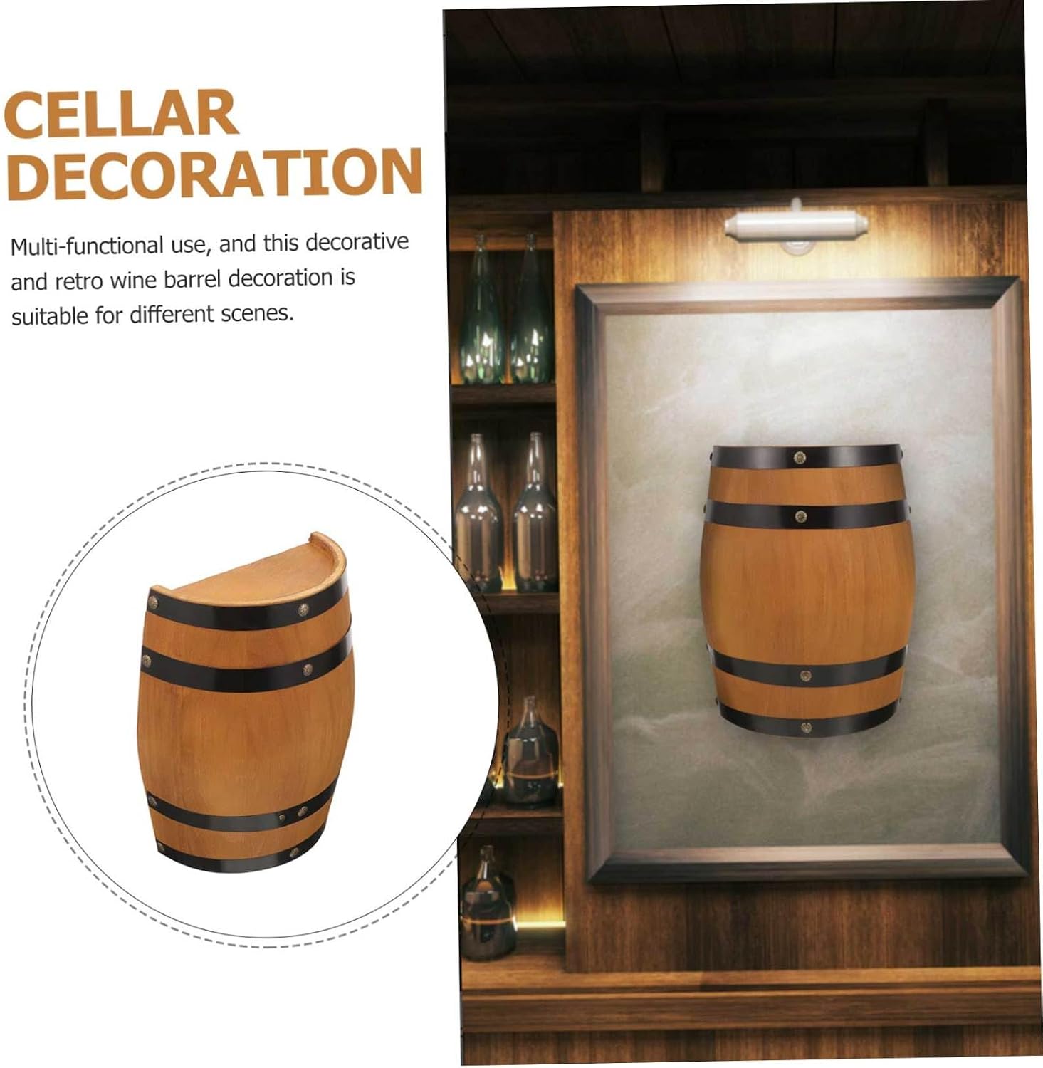 Wooden Half Barrel Decor for Wine Rustic Wall Art Oak Finish Whiskey Barrel Wall Hanging for Home Bar and Wine Cellar Decoration