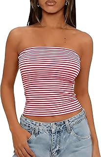 Summer Tube Tops for Women 2026 Y2k Sexy Going Out Crop Strapless Sleeveless Basic Fitted Bandeau Tank Top