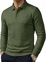Camisa polo masculina casual, manga comprida, texturizada, com botões, gola e férias, negócios, outono