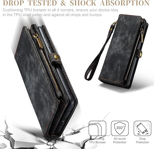 Miniatura 7 de Asuwish Funda de teléfono para Samsung Galaxy A54 5G con cremallera, funda desmontable con protector de pantalla de vidrio templado y tarjetero de