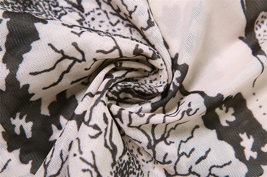 THLAI Women's See Through Mesh Bodycon Two Piece Sets Sexy Print Long Sleeve Clubwear - Image 5