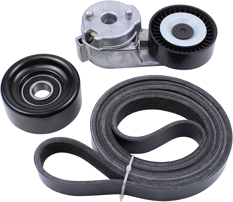 Kit de tensionador, polia guia e correia serpentina MOTOKU para Jeep Wrangler e Grand Cherokee – Conjunto com 3 peças