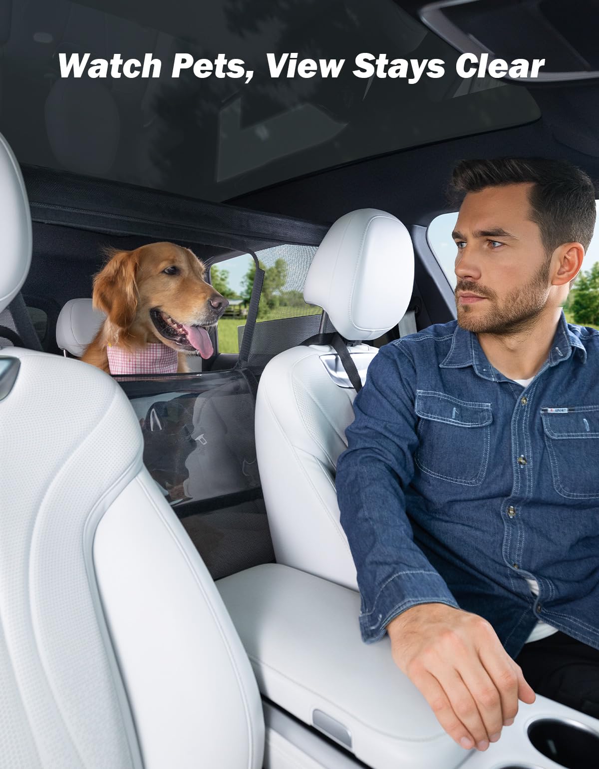 JOYTUTUS Rete di protezione per cani auto, rete di separazione con finestra di visualizzazione, griglia universale per cani, 132 x 79 cm, per auto, SUV, camion