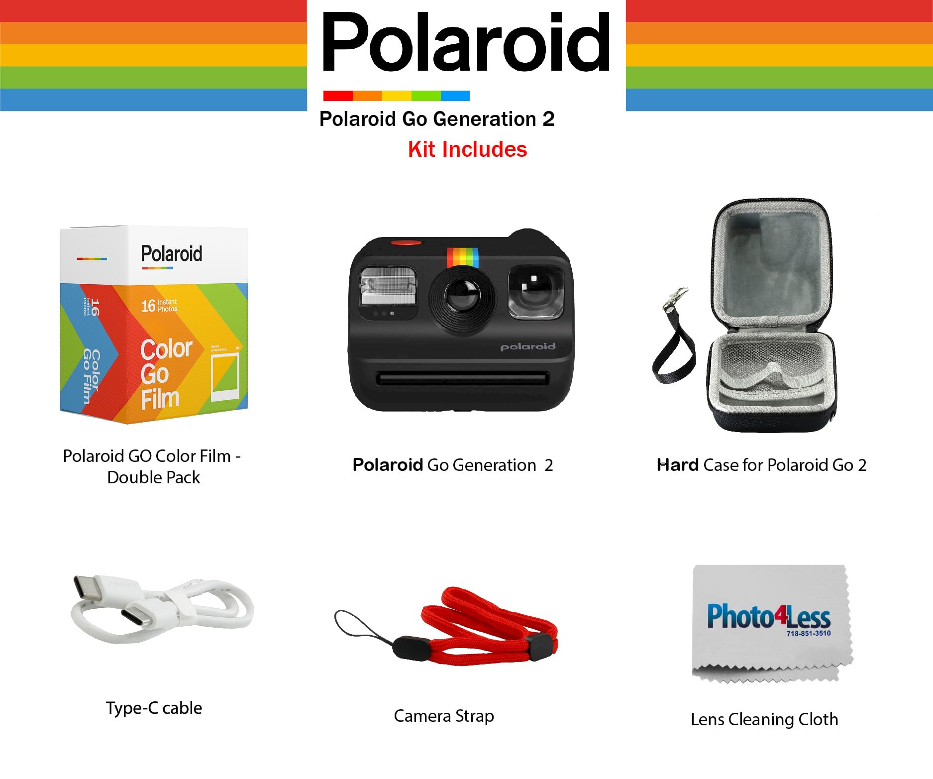 Polaroid Go Generation 2 Instant Camera - Zwart & Kleurenfilm voor Go - Dubbel Pakket