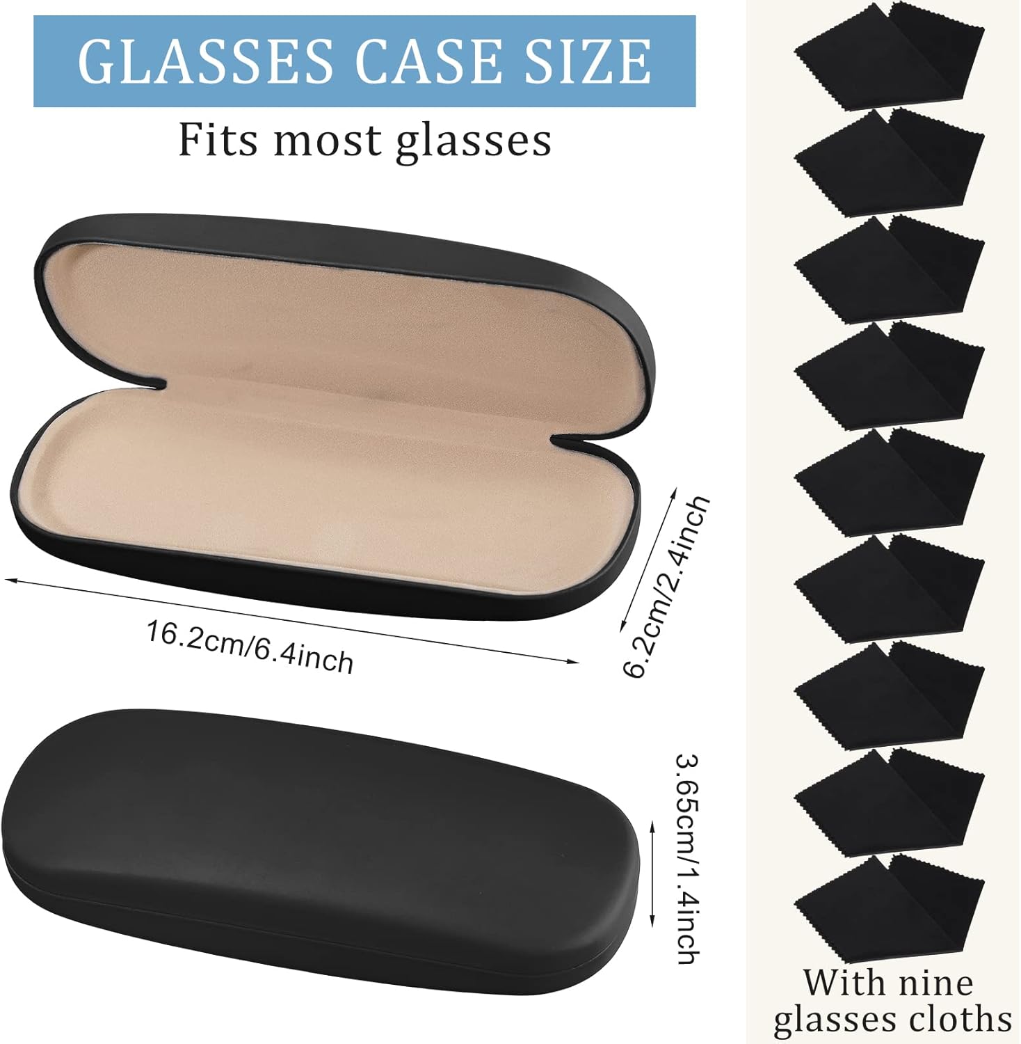 Mepase 9 Pack Black Hard Shell Eyeglasses Cases Sunglasses Case Eyeglass Case Glasses Case with Eyeglass Cloth for Men Women - Image 2