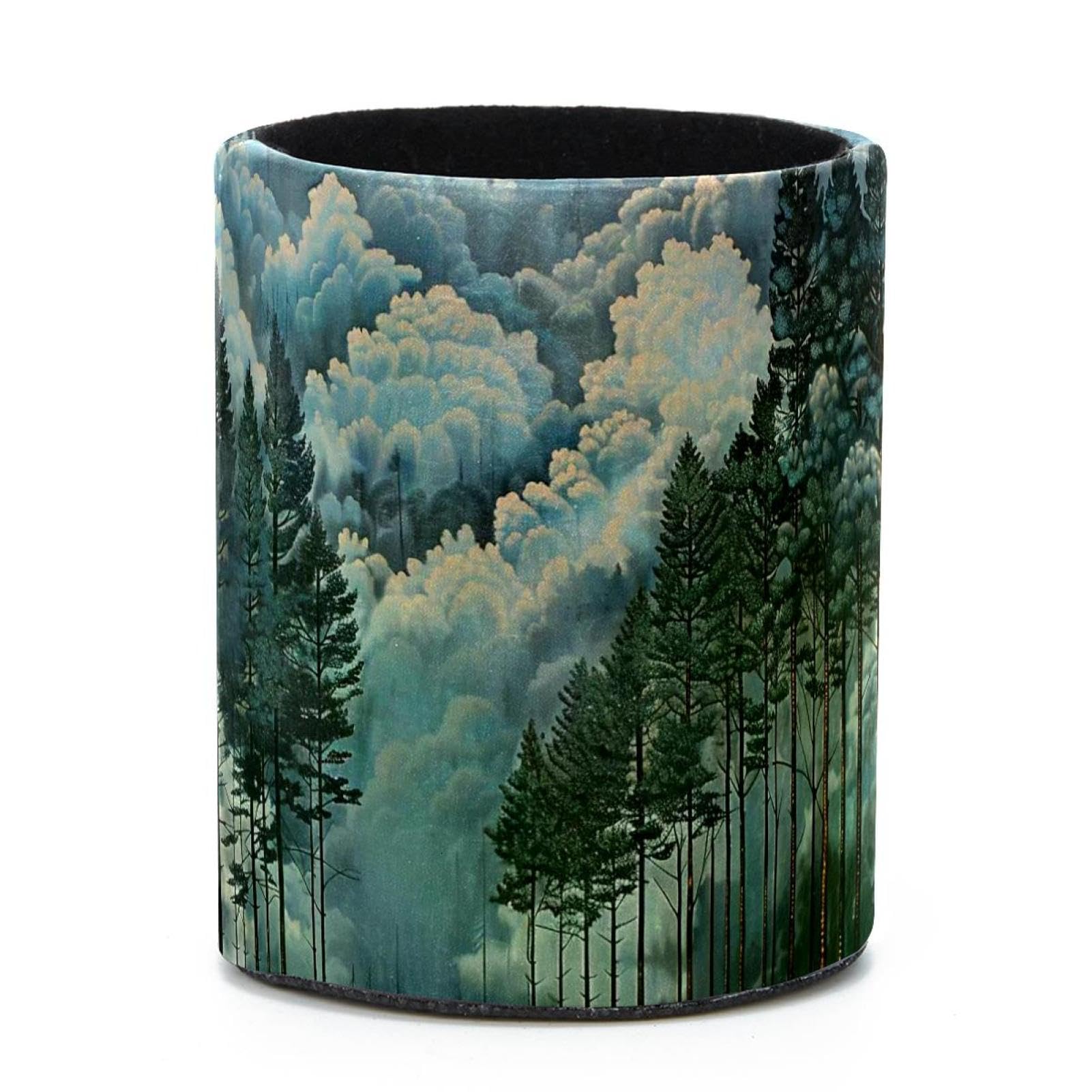 VAPOKF Round Pencil Holders for Desk, Cloud Pine Forest Pen Holders Pen Pot Makeup Brushes Storage Desktop Stationery Supplies Organiser for Home Office