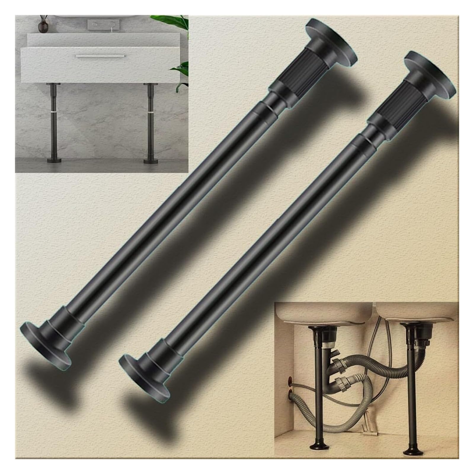 Zxgrfdefa Black Sink Support Legs, Undermount Basin Brackets Adjustablekitchen Sink Support Poles Furniture Legstainless Steel Legs(,2*H 50 80Cm(19.7" 31.5"))