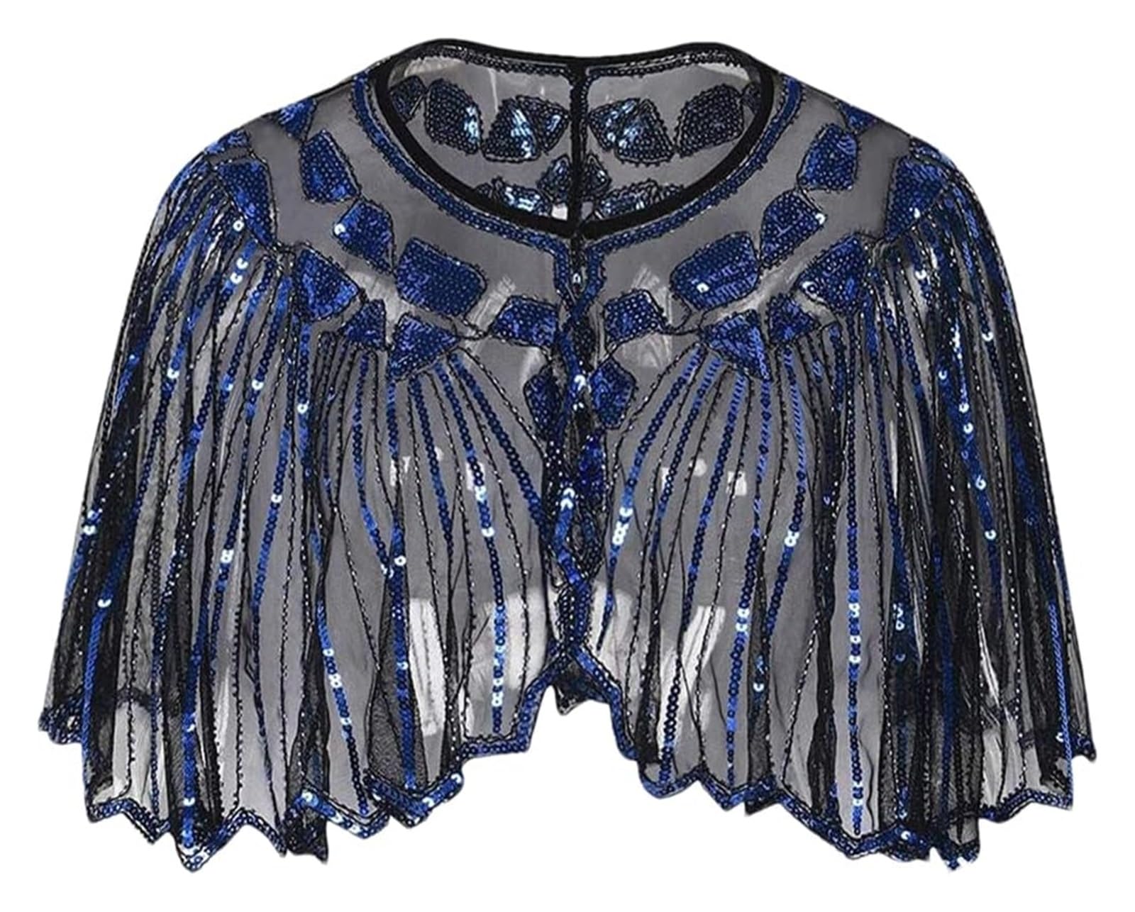 Pañuelo de encaje y malla, Chal de mujer con lentejuelas y cuentas Art Deco for boda, abrigo noche, multicolor