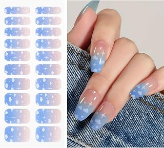 JMEOWIO Gel Nail Stickers Cloud Star Semi Cured Gel Nail Strips Wraps UV/LED Nails Art Design Decoration Accessories
