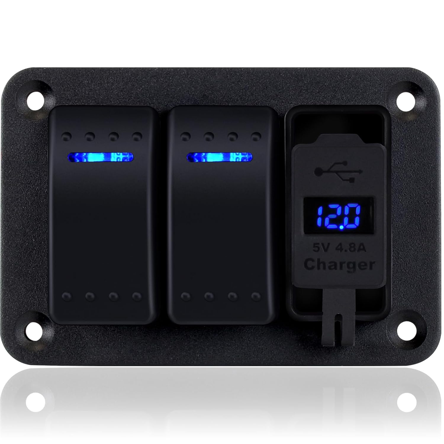 7 Gang Rocker Switch Panel Waterproof Pre-Wired Blue Backlit Toggle ON/Off Switch for Boat Marine Automotive RV Truck Trailer 12-24V