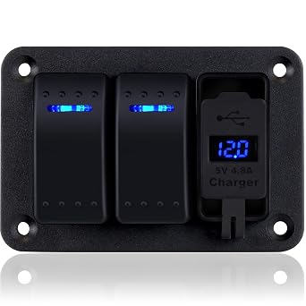 2 لوحة مفاتيح روكي عصابة مع 4.8 أمبير شاحن USB مزدوج Voltmeter مقاوم للماء 12V 24V DC Rocker Switch مع ملصقات توهج ليلي للسيارات شاحنات قوارب RVs