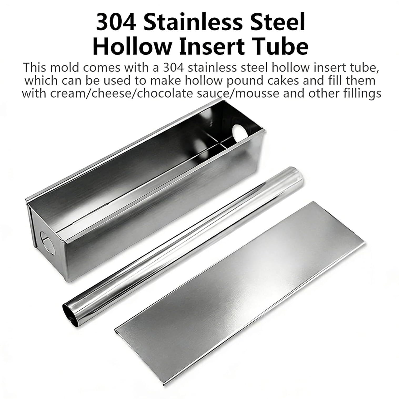 Molde para Pan de Acero Inoxidable 304 con Tubo Extraíble y Tapa Plana - Molde para Pasteles Rellenos, Tarta de Viaje con Centro Hueco para Crema, Tamaño 25,2×7×6,3 cm