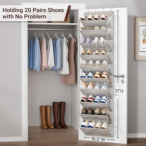 Miniatura 2 de SLEEPING LAMB Organizador de zapatos de 10 niveles sobre la puerta con bolsillos profundos transparentes, zapatero colgante para almacenamiento en