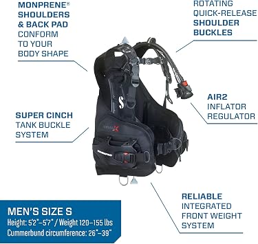 SCUBAPRO Hydros X Men's Front-Adjustable Scuba Diving BCD for Recreational Diving