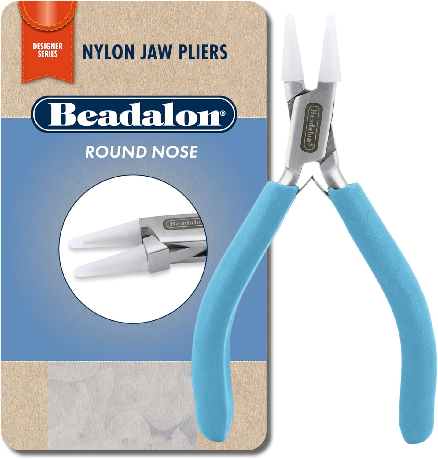 Beadalon Designer Series Nylon Jaw Pliers, Round Nose, Pacific Blue Vinyl-Free Grips, Stainless Steel, 5.25 in