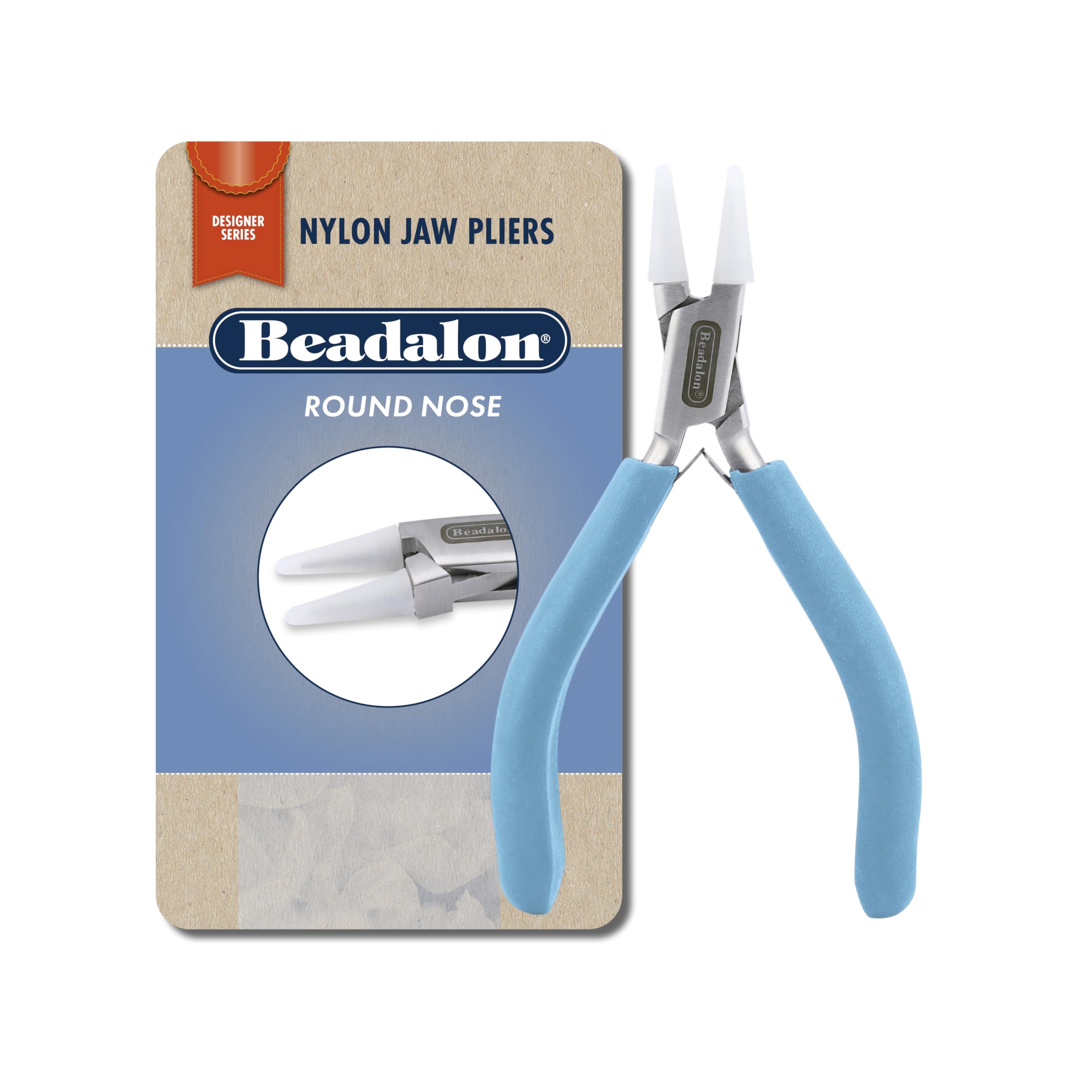 Beadalon Designer Series Nylon Jaw Pliers, Round Nose, Pacific Blue Vinyl-Free Grips, Stainless Steel, 5.25 in