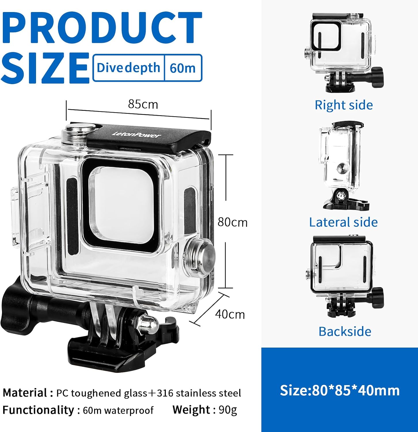 Waterproof Diving Housing for GoPro Hero- 196FT/60M Underwater Case with Mount, Protective Dive Case Shell Compatible for Hero 4K 2024 Action Camera Accessories Kit