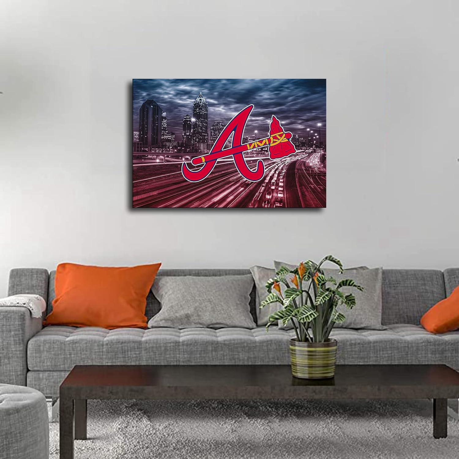 Atlanta Braves Baseball Poster Sports Canvas Wall Art Pattern Print Artwork Decor Home Decor Painting (Framed,16x24inch)