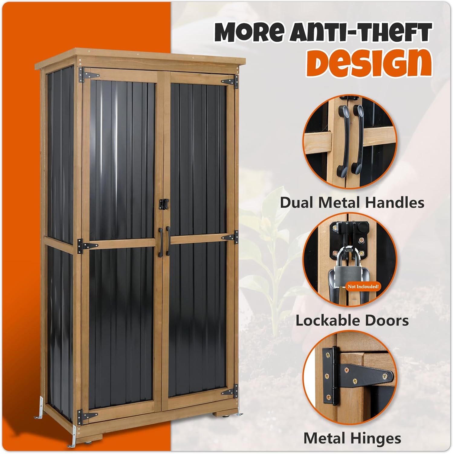 Waterproof Outdoor Storage Cabinet with Adjustable Shelves - Tall Lockable Tool Shed & Organizer for Patio, Backyard, Garden