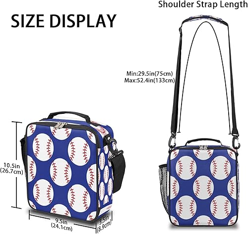 Miniatura 3 de Fiambreras de béisbol para niños, bolsa de almuerzo aislada para niños con correa ajustable para el hombro, contenedor escolar para niños y niñas