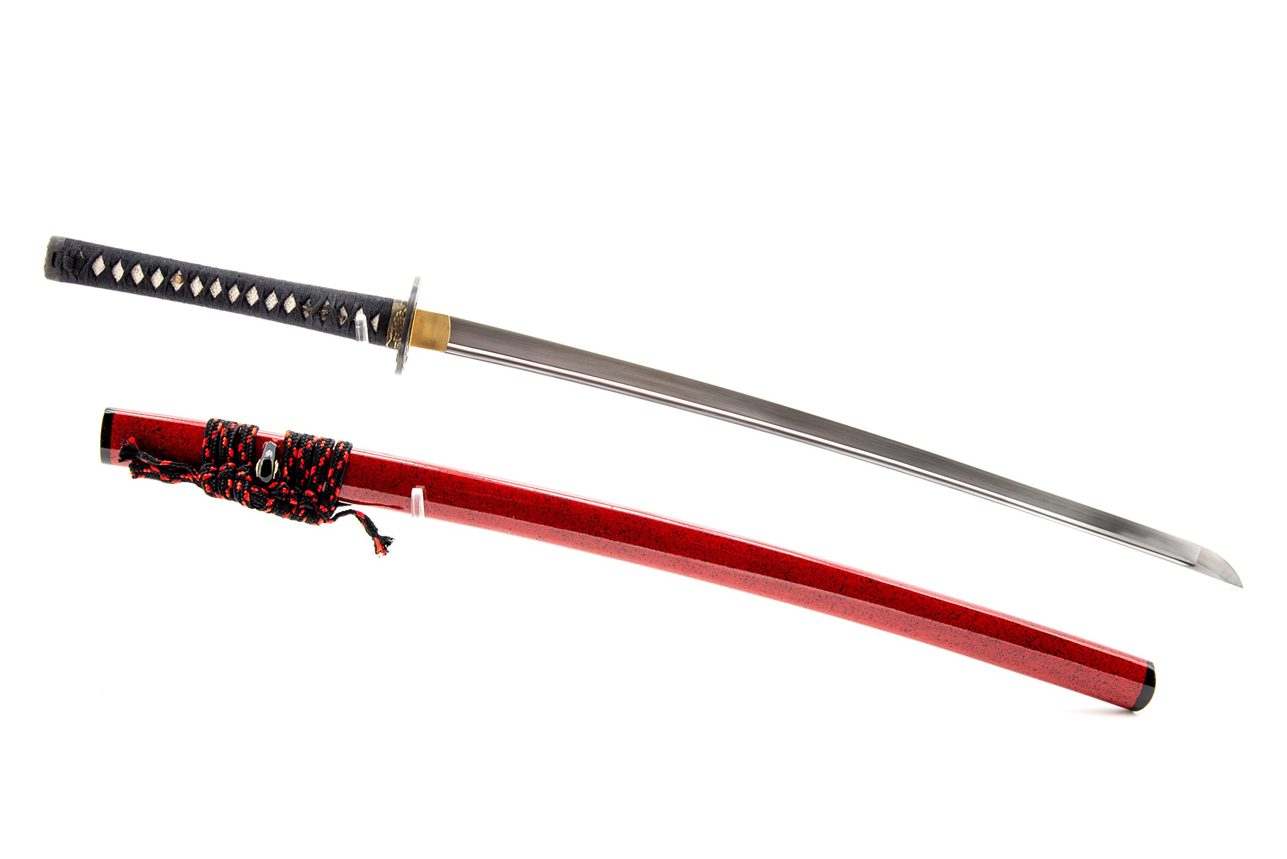 Handmade Sword - Battal Ready Samurai Katana Sword, Fully Hand Forged, 1045 Carbon Steel, Clay Tempered, Full Tang, Sharp, Red Scabbard with Black Dots, Certificate