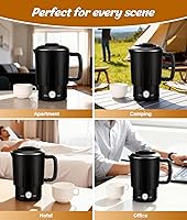 Vista 8 de Portable Travel Electric Kettle, 600ML Small Water Kettle with Ceramic Cup, 304 Stainless Steel Water Boiler with Dual Power Control, Compact Design