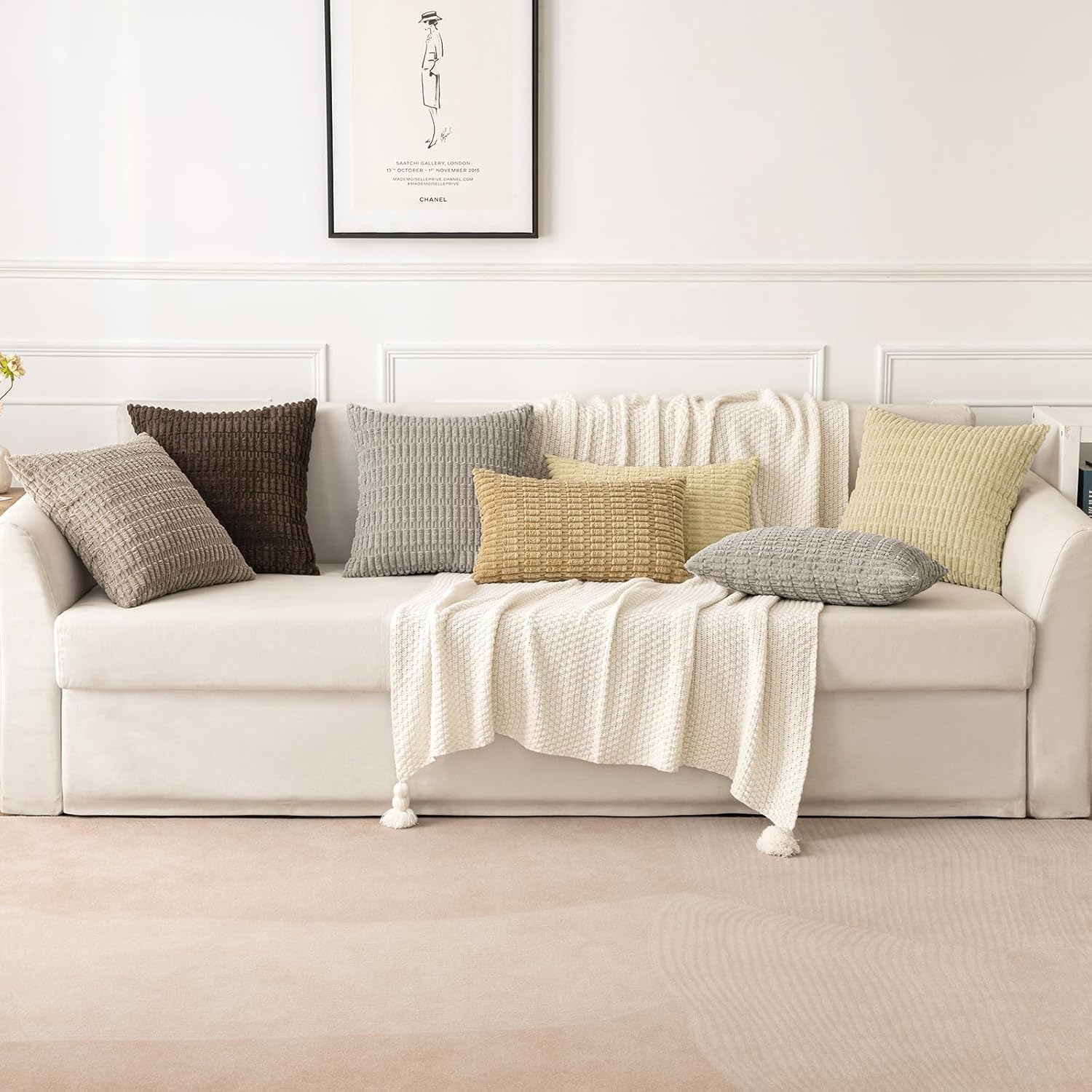 MIULEE Pack of 2 Corduroy Decorative Euro Sham Throw Pillow Covers 24x24 Inch Soft Boho Striped Pillow Covers Modern Farmhouse Home Decor for Sofa Living Room Couch Bed Dark Brown