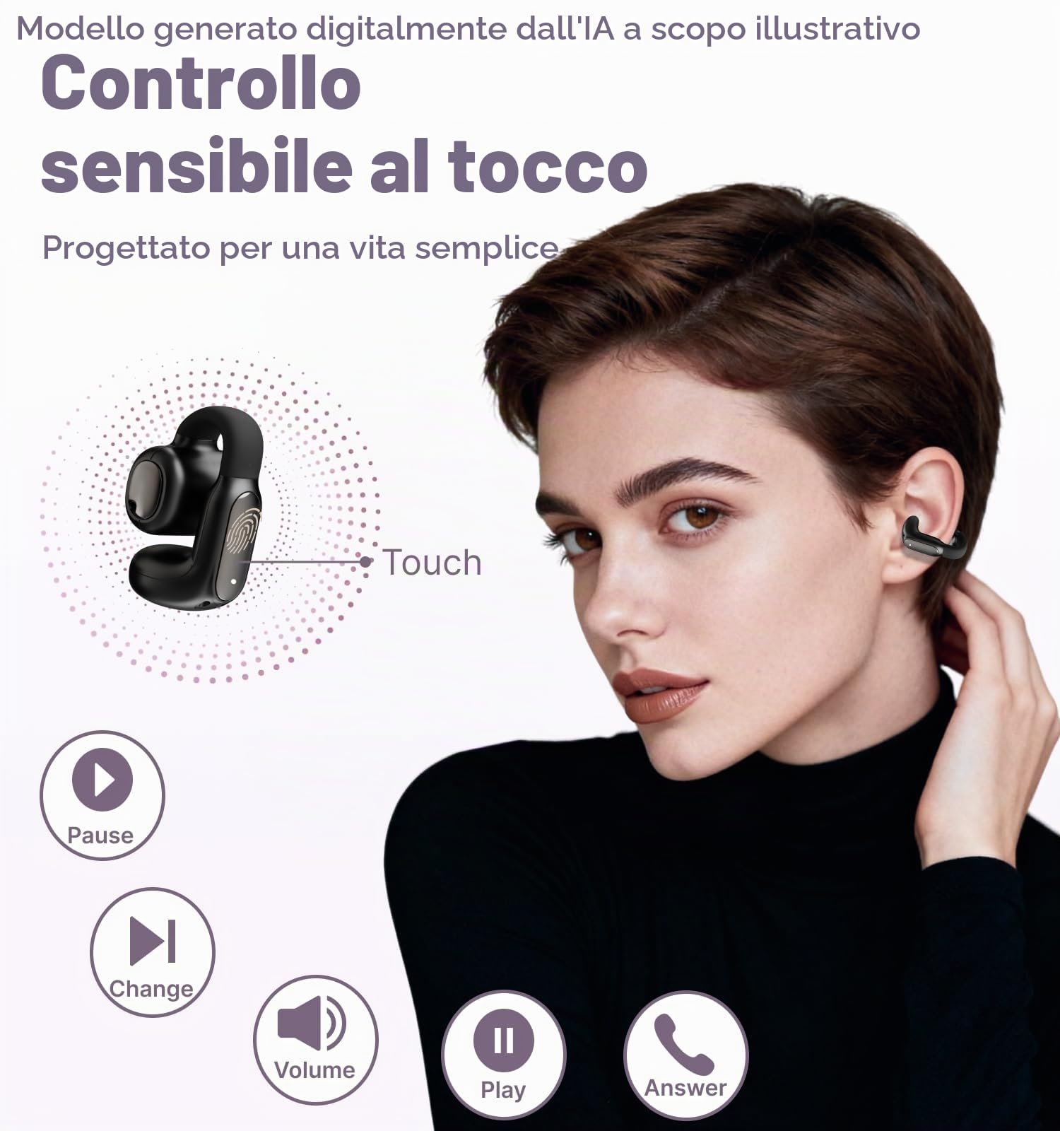 Hmusic Cuffie Open Ear Bluetooth 6.0 con Clip