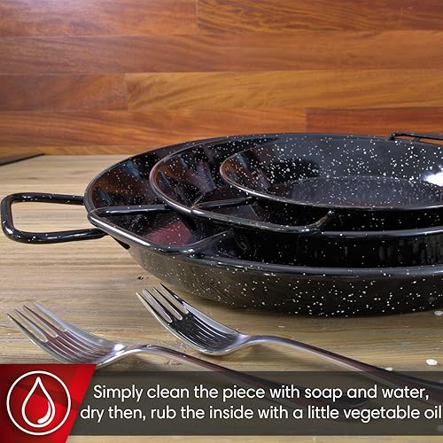 Miniatura 4 de MAGEFESA Esmaltado - paella de 18 pulgadas - 18.1 in y 12 porciones, fabricada en Acero Esmaltado, con hoyuelos para mayor resistencia y ligereza,