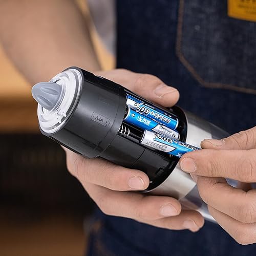 Miniatura 5 de Paquete de 2 molinillo de pimienta automático, molinillo de sal eléctrico, baterías (6 pilas AAA, no incluidas), operado, grosor ajustable, luz LED