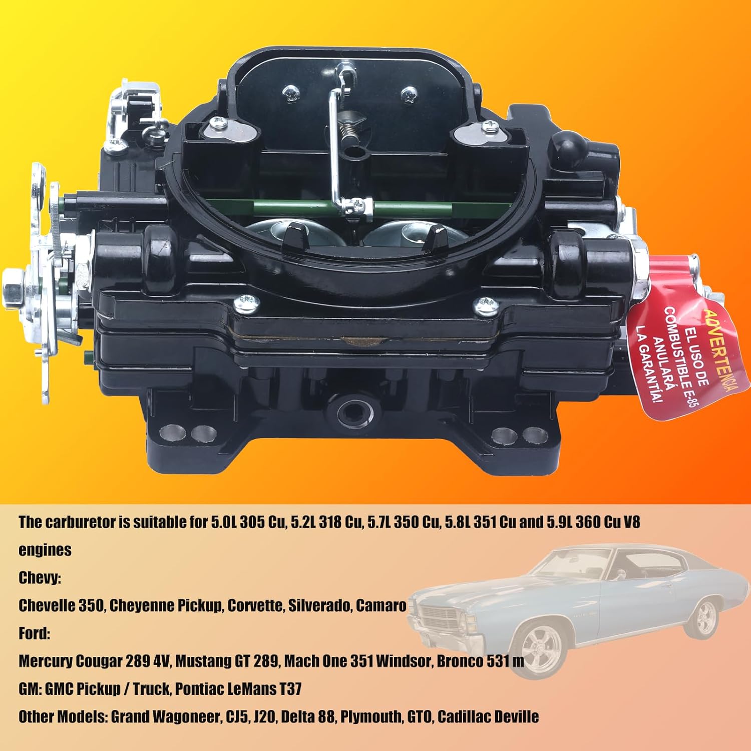 Electric Choke 1906 Performer 650 CFM AVS2 Square Bore 4 Barrel Air Valve Carburetor Replacement For Edelbrock 1906 AVS2 Carburetor-Annular Booster (1906)