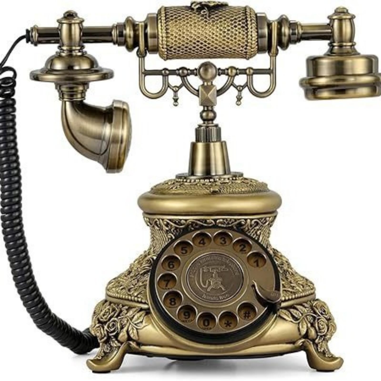 Telefono Antico in Resina Bronzato Telefono a Disco Funzionante Decorazione da Scrivania per Collezionisti, Soggiorno, Ufficio, Scenografia