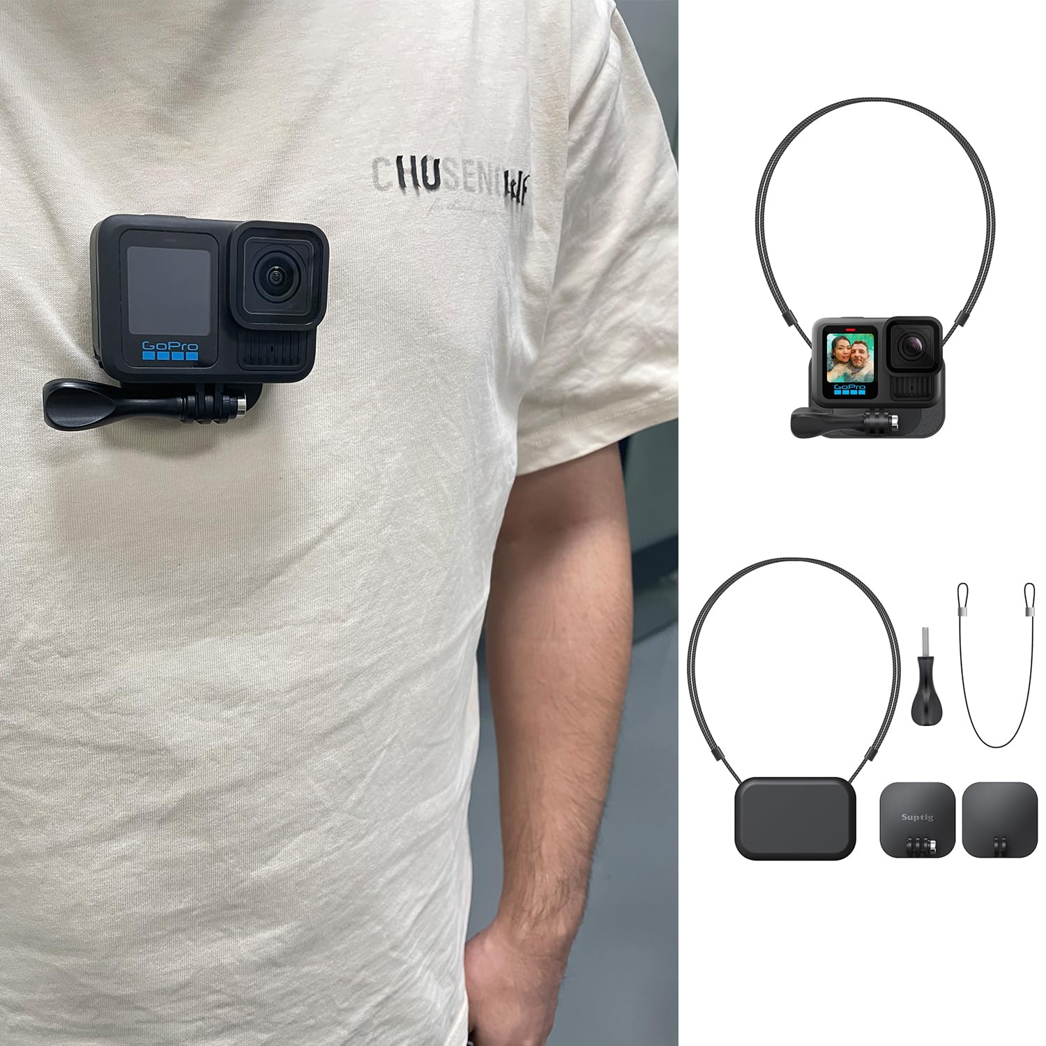 Suptig Magnetic Mount, Chest Mount for Gopro Hero 13, Hero 12/11/10/9/8/7,Gopro Max2, DJI Osmo Action 5/4/3, Akaso, Insta 360 Action Camera.