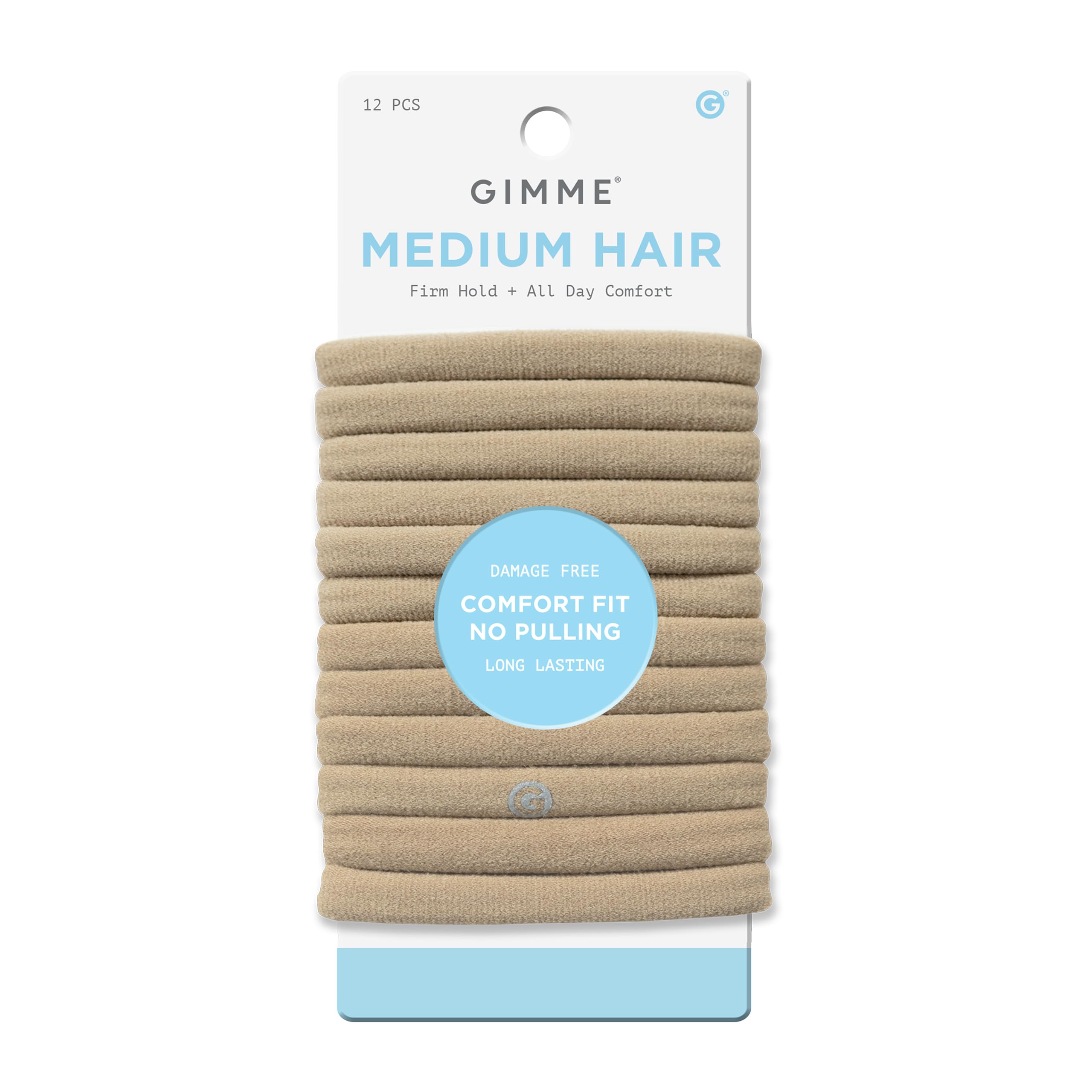Gimme Beauty Medium Hold Hair Bands - Seamless Nylon & Spandex Ties for All Hair Types - Damage-Free, Comfort Fit Ponytail Holders - No-Crease Elastic Bands for Daily Use - 12 Pack, Blonde